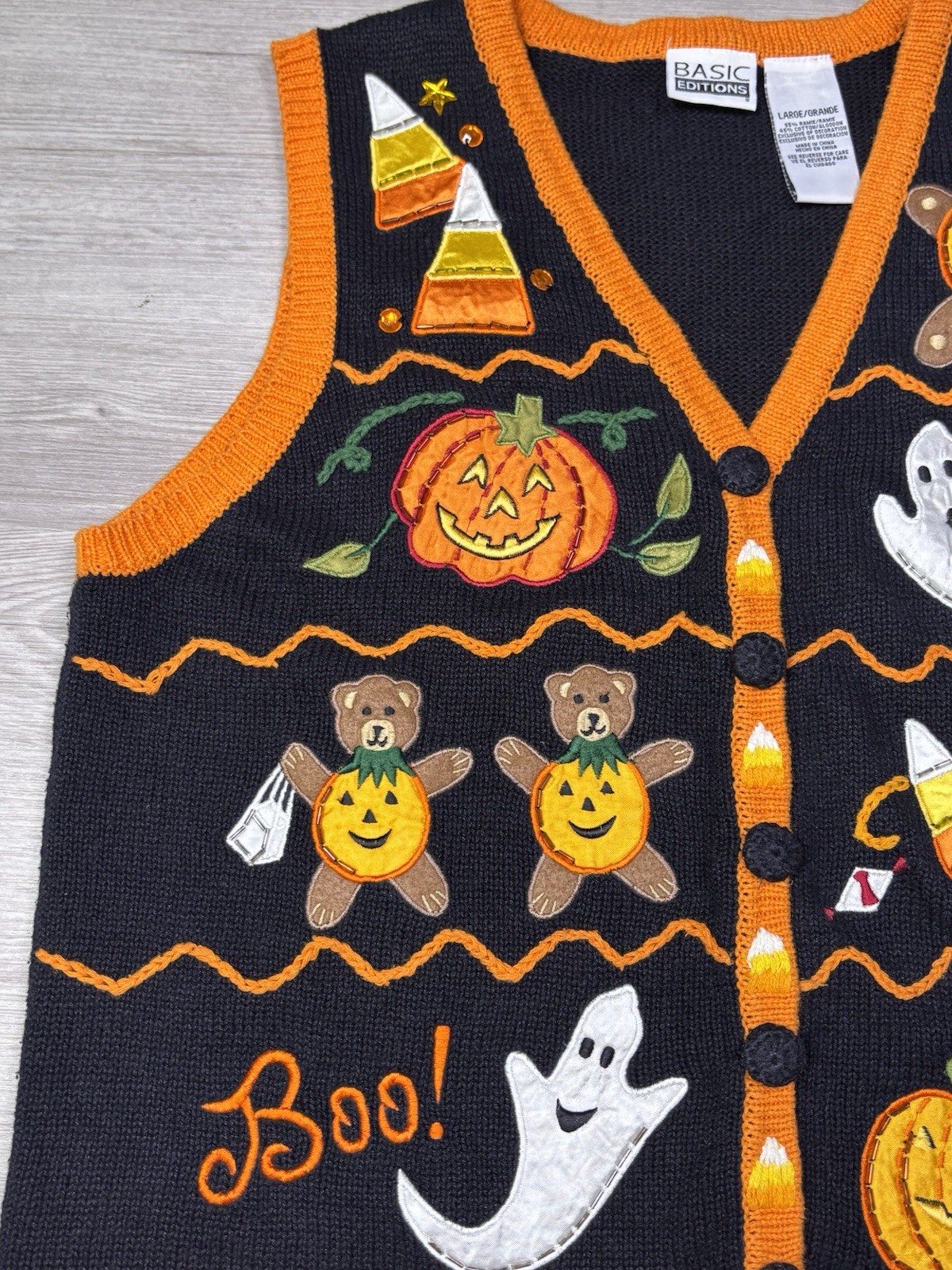 1990 Halloween Sweater Vest Basic Editions Size Large Whimsical Festive Spooky