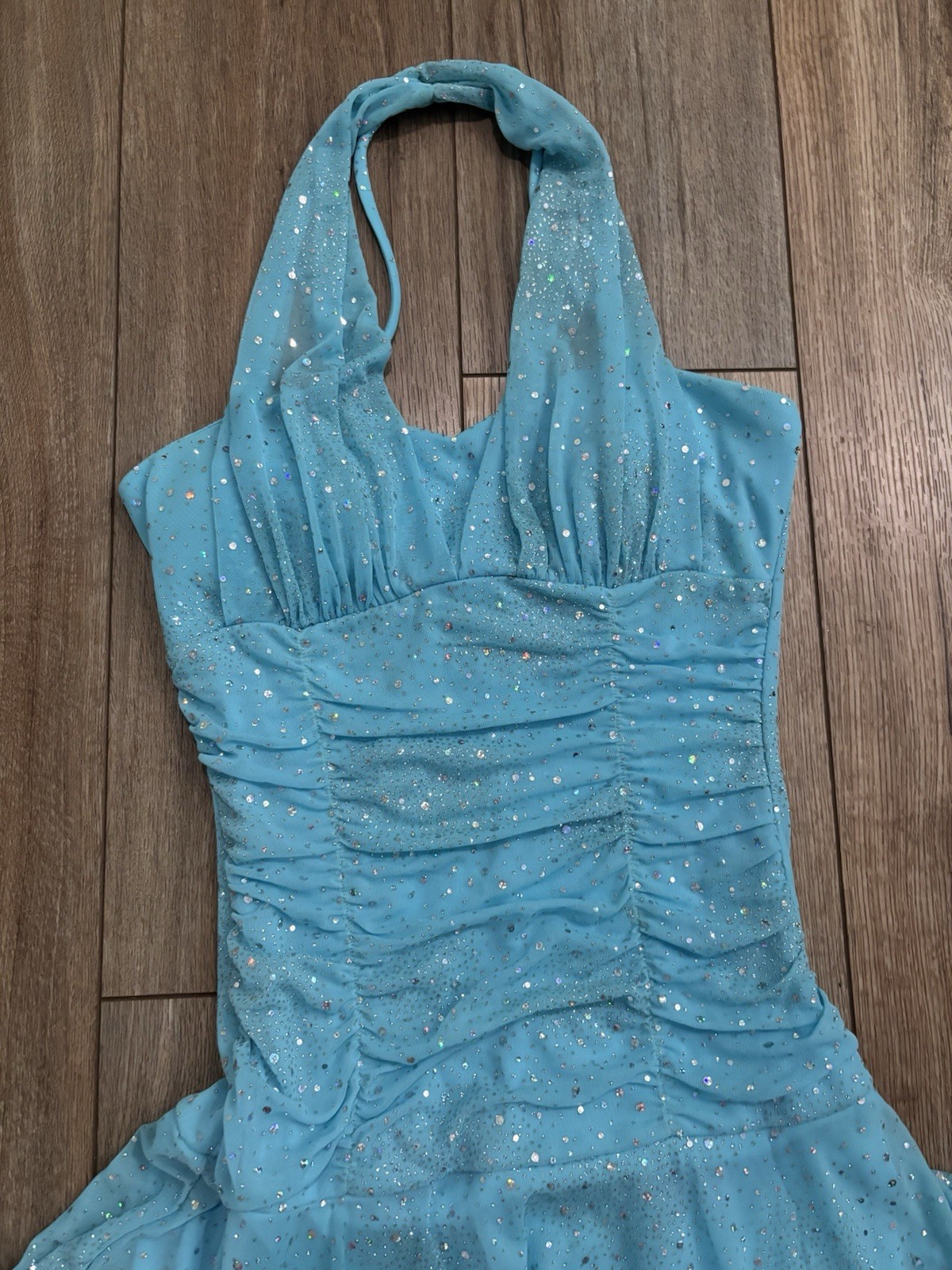 Vintage Y2K Baby Blue Sequin Glitter Fairy Dress with Asymmetrical Hem by Taboo