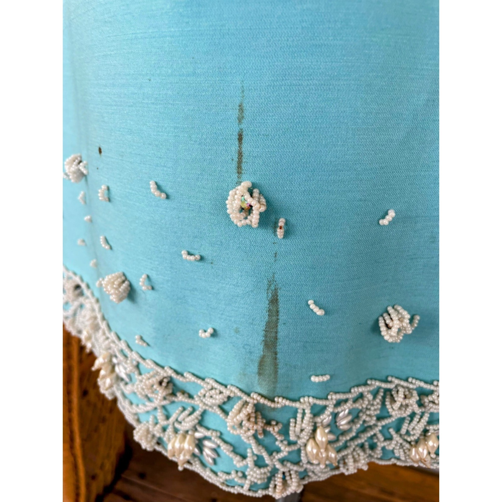 Vintage 1960s Blue Heavy Beaded Silk/wool Blend Midi Dress