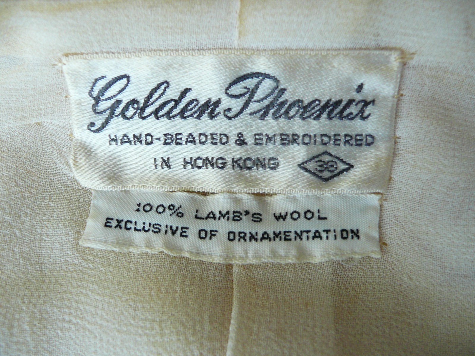 Vintage Golden Phoenix Distressed Ivory Hand Beaded Sweater Size 10 Lamb’s Wool