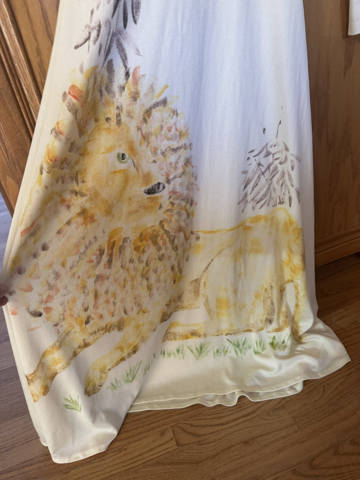 VTG Mimosa Tree Inc. Lion Dress Hand Painted Maxi Long Sleeves 11/12 SMALL MED