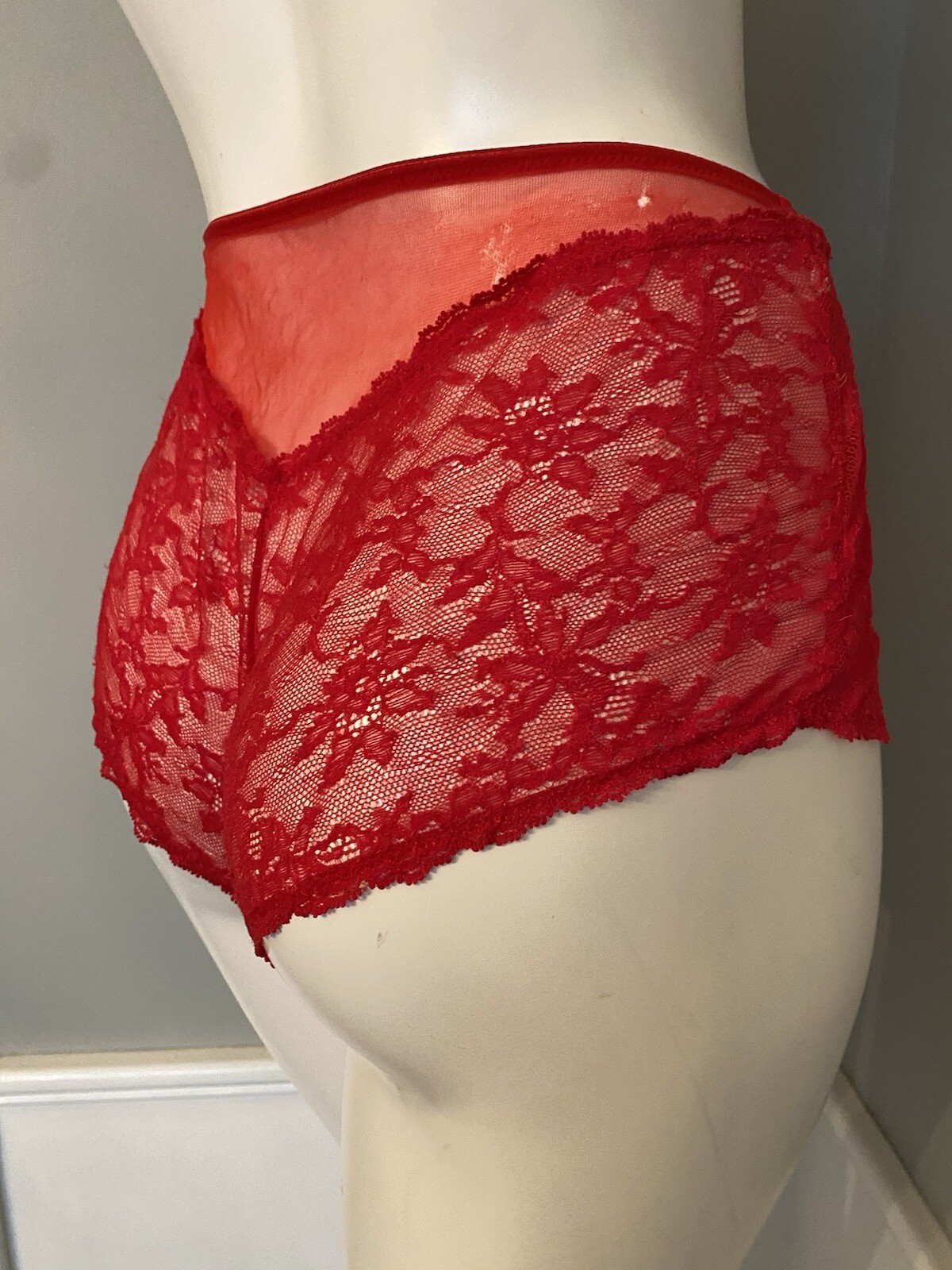 Vintage Red Lace Bra and Panty Hot Pants Shorts Lingerie Pin-Up Sexy 34DD Felina