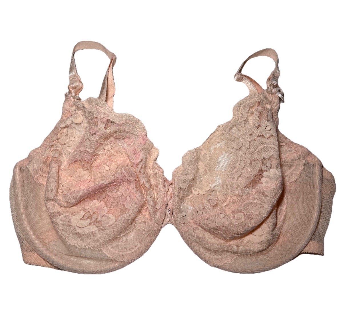 Vintage 1980’s Ladies Lingerie Pink Sheer Lace Unlined Bra Size 42D Style 4382