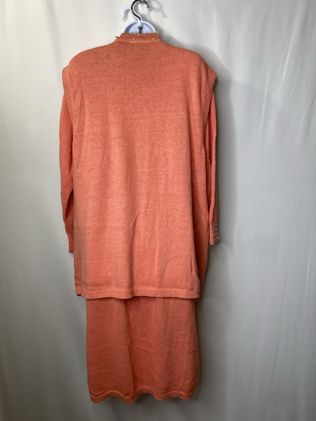Vintage 80s Cervelle Beaded Easter Sweater Dress With Vest Size Large Peach Warm