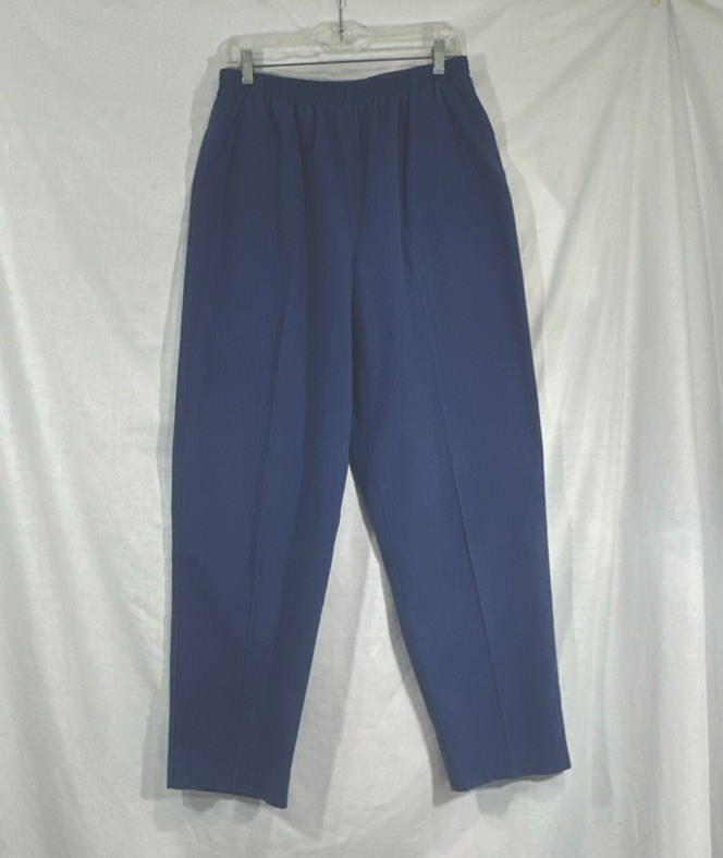 Vtg Elastic Waist Pull On Pants 10/12 Med Blue 29.5 Inseam Nautical Cotton Blend