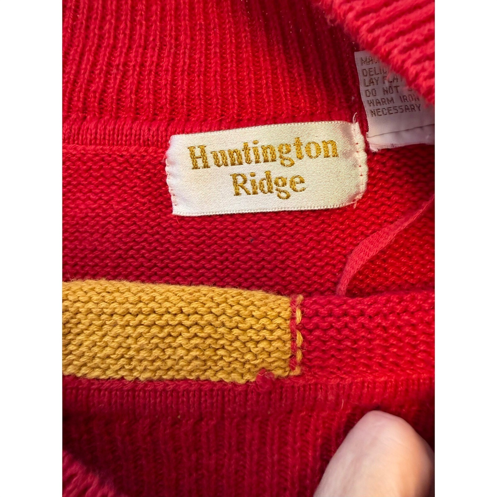 Huntington Ridge Vintage Color Block Geometric Sweater Red Blue Yellow Large
