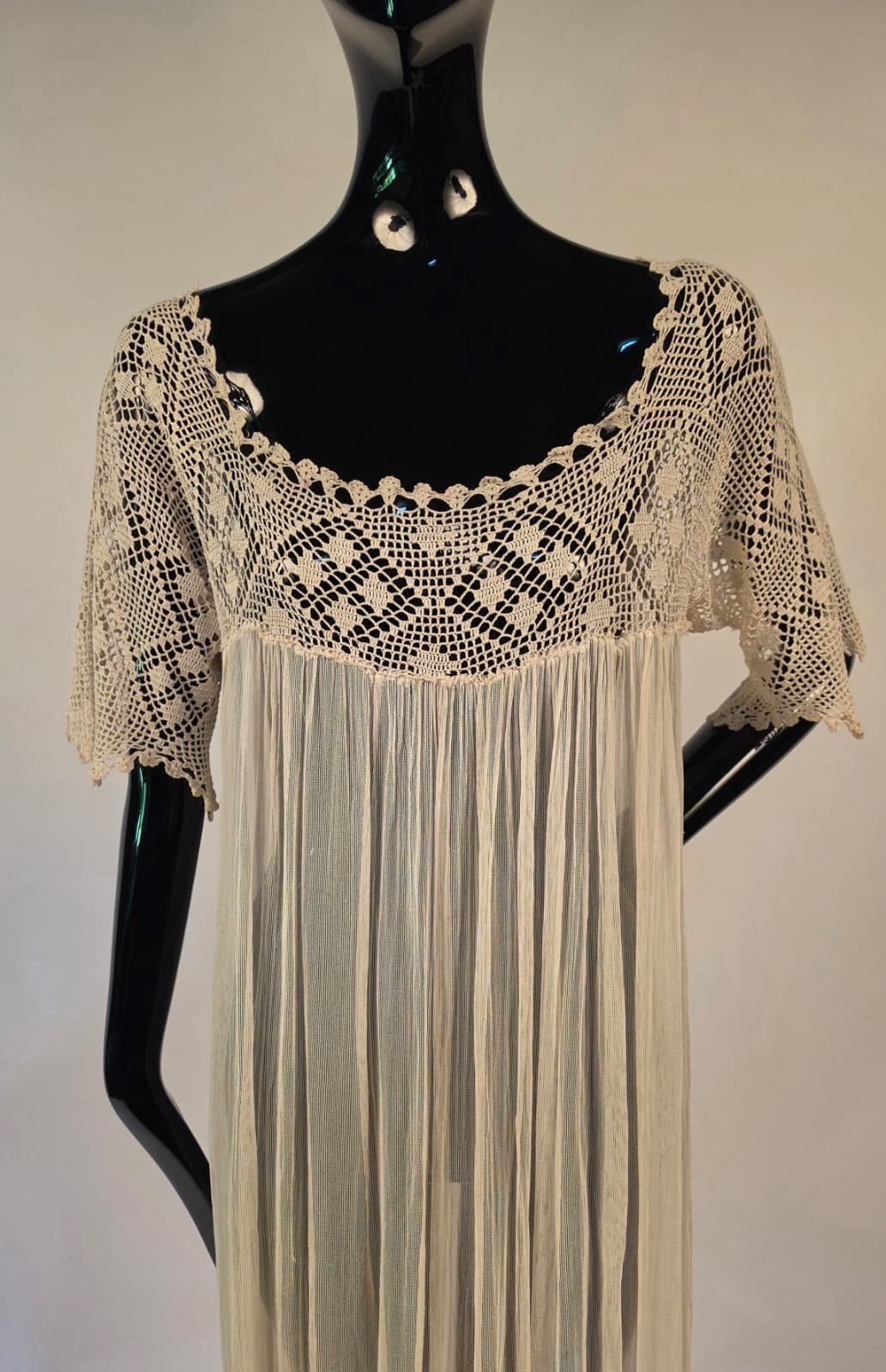 ROMANTIC EDWARDIAN DIAMOND FILET LACE DRESS W SOFTEST FINE TULLE NET 