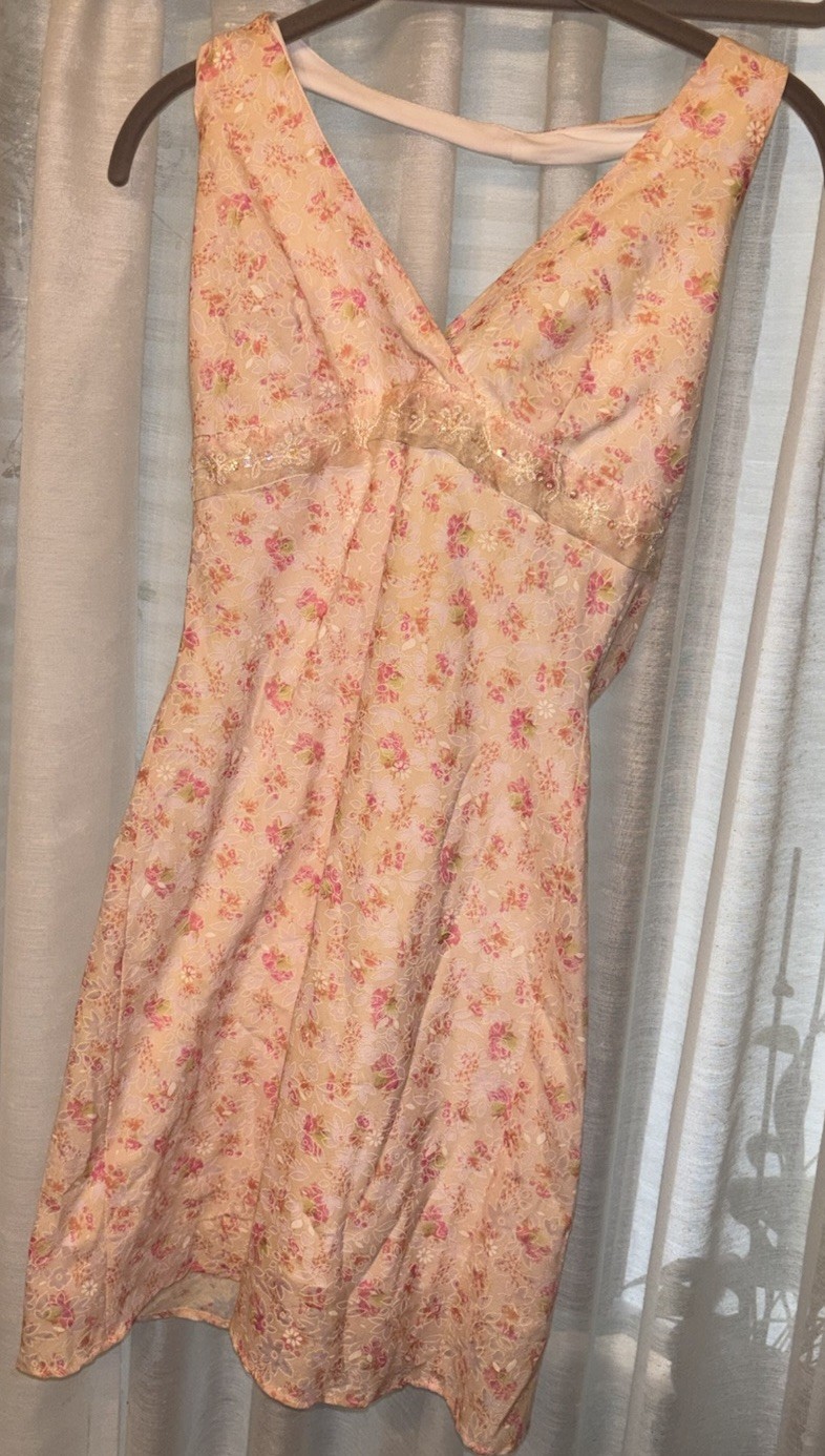 2 Vintage Taboo Brand Dresses One WAVY blue And One Cram With Pinkish Flowers