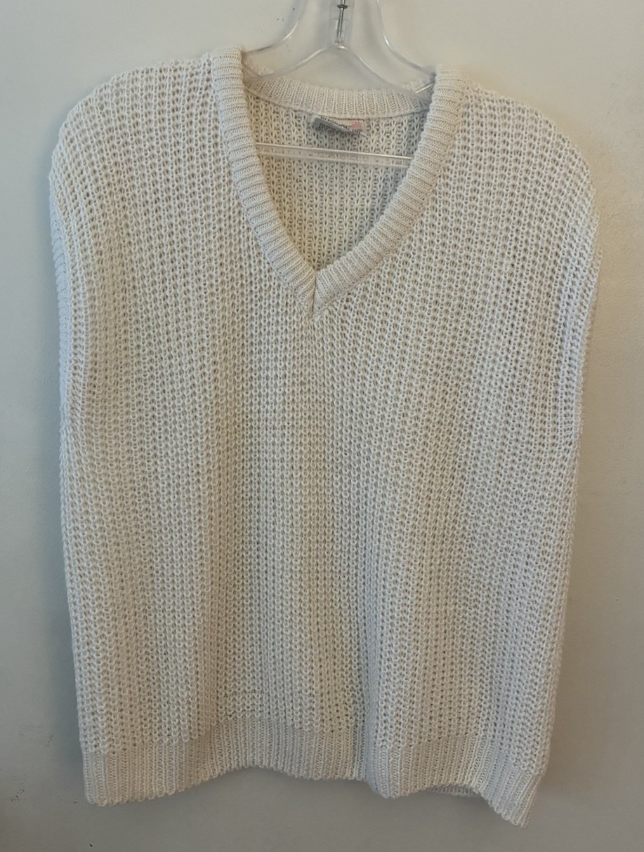 Vintage One Step Up 90s Off White Sleeveless Knit V-neck Sweater Women’s Size M