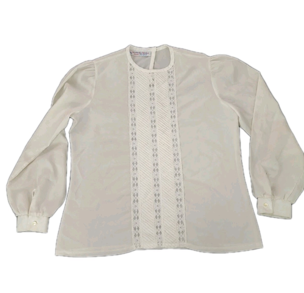 Vintage Arabella Blake Wide Ivory Lace Blouse Puff Sleeves Medium Pearl Buttons