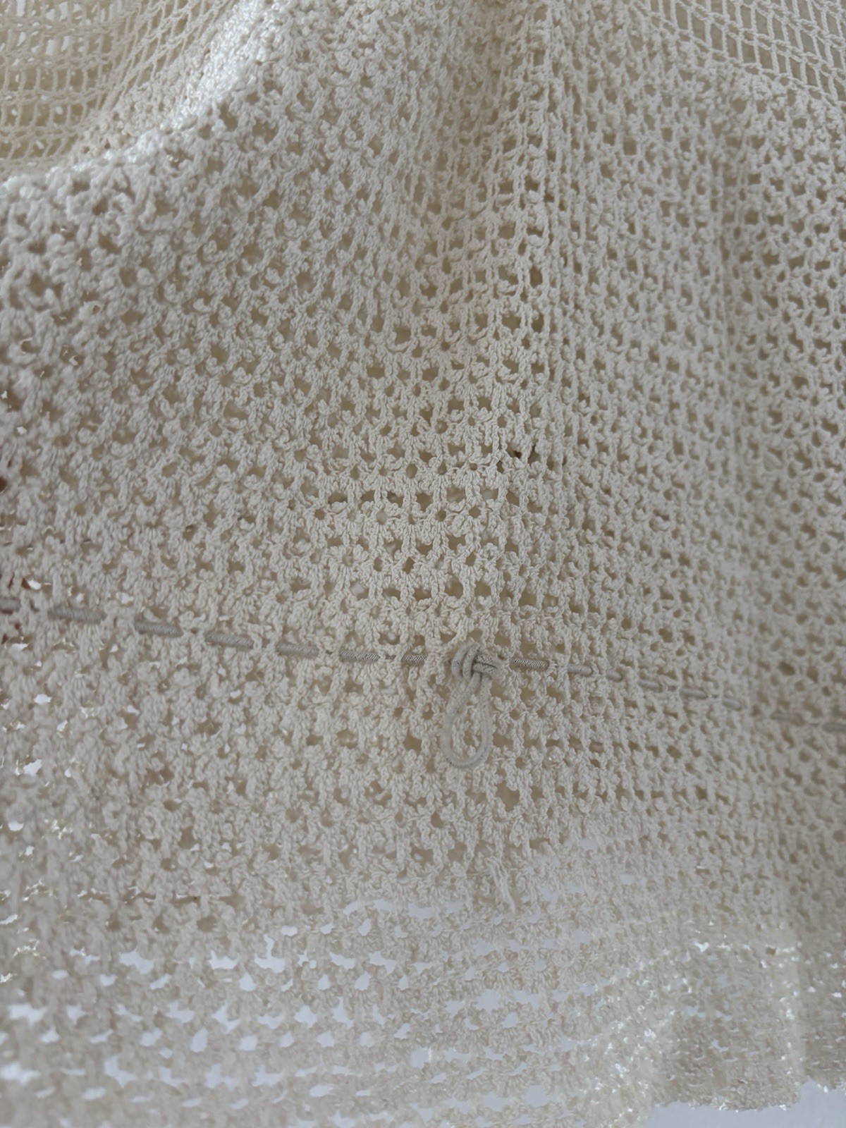 Antique Edwardian 1910s 1920s Ecru Rayon Crochet Knit Top/Sweater Ruffle Edging
