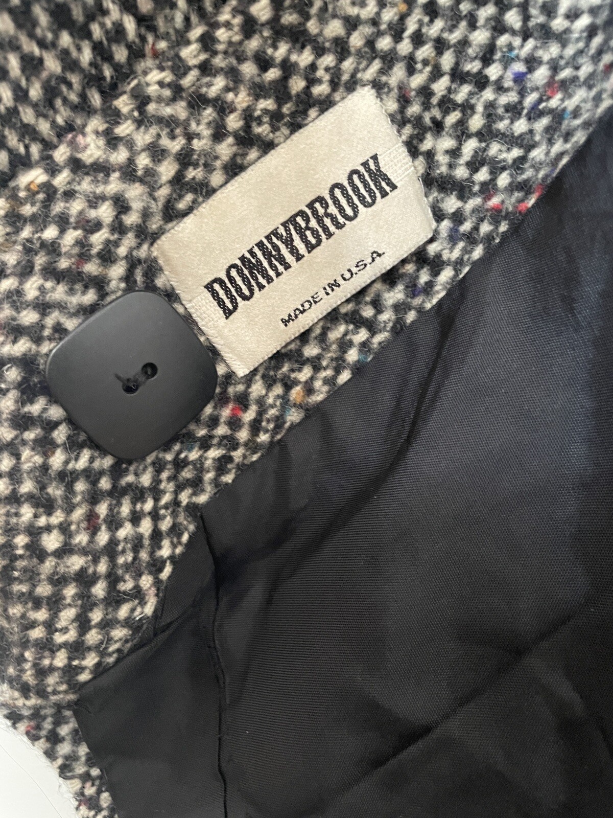 Vtg 80s DONNYBROOK Black White Tweed Long Coat w/Leather Accents Women Sz 12