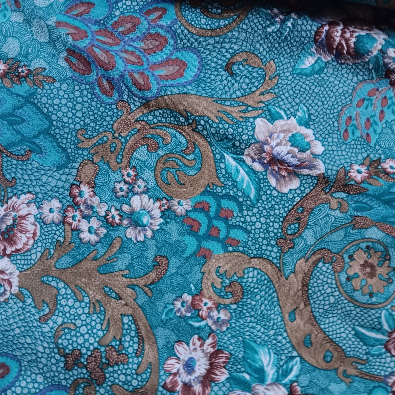 True Vintage Women’s Secretary Blouse XL 80s Graff Turquoise Paisley Tie-Neck