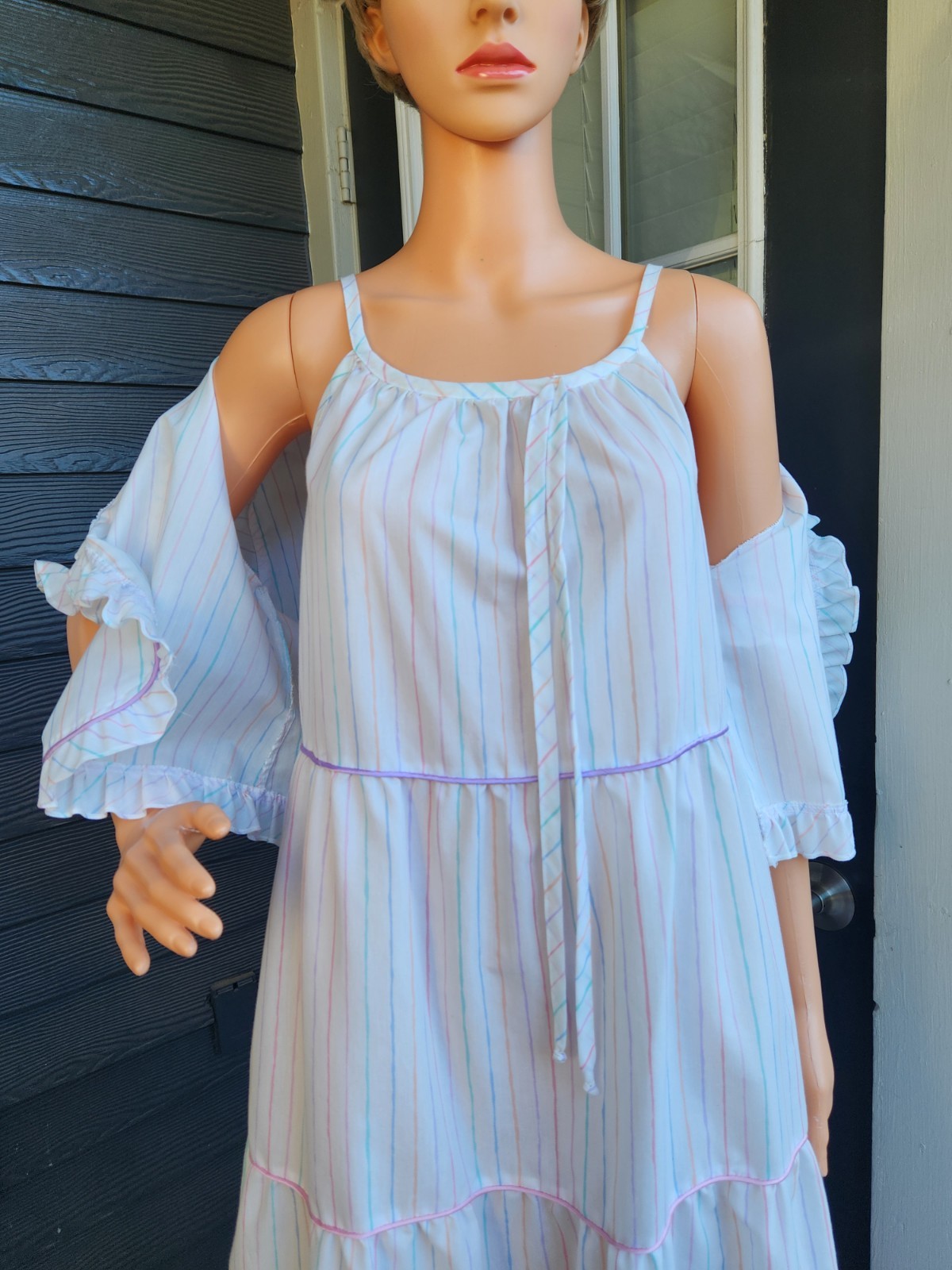 Vtg Brandywine 2-Piece Set Striped Tiered Maxi Prairie Dress & Bolero Jacket M