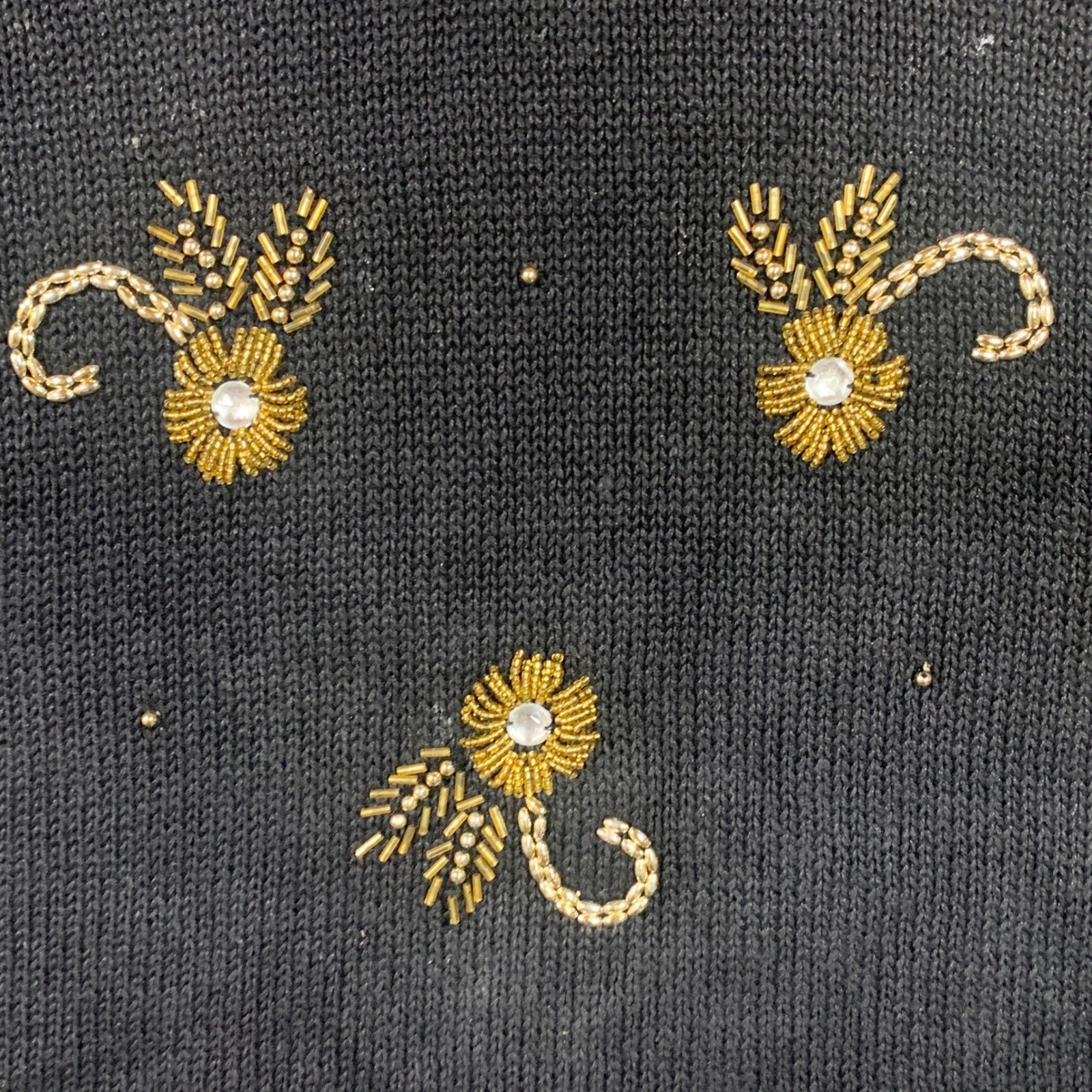 Vintage Victoria Harbour Black Gold Beaded Sequin Floral Knit Sweater Womens M