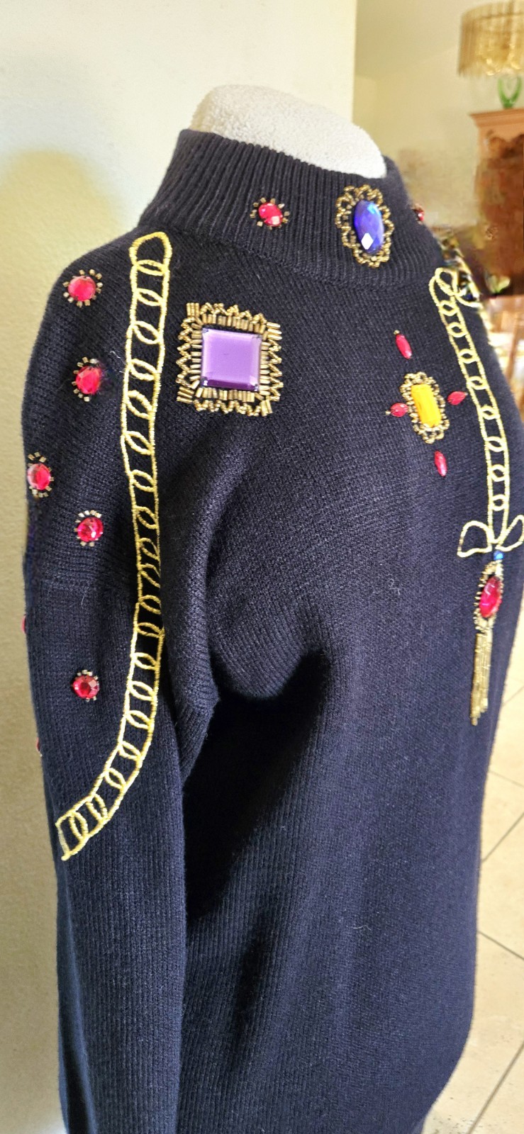 1980s PLAIN JANE by Sweet Baby Jane Black Embellished Sequined Sweater Dress M