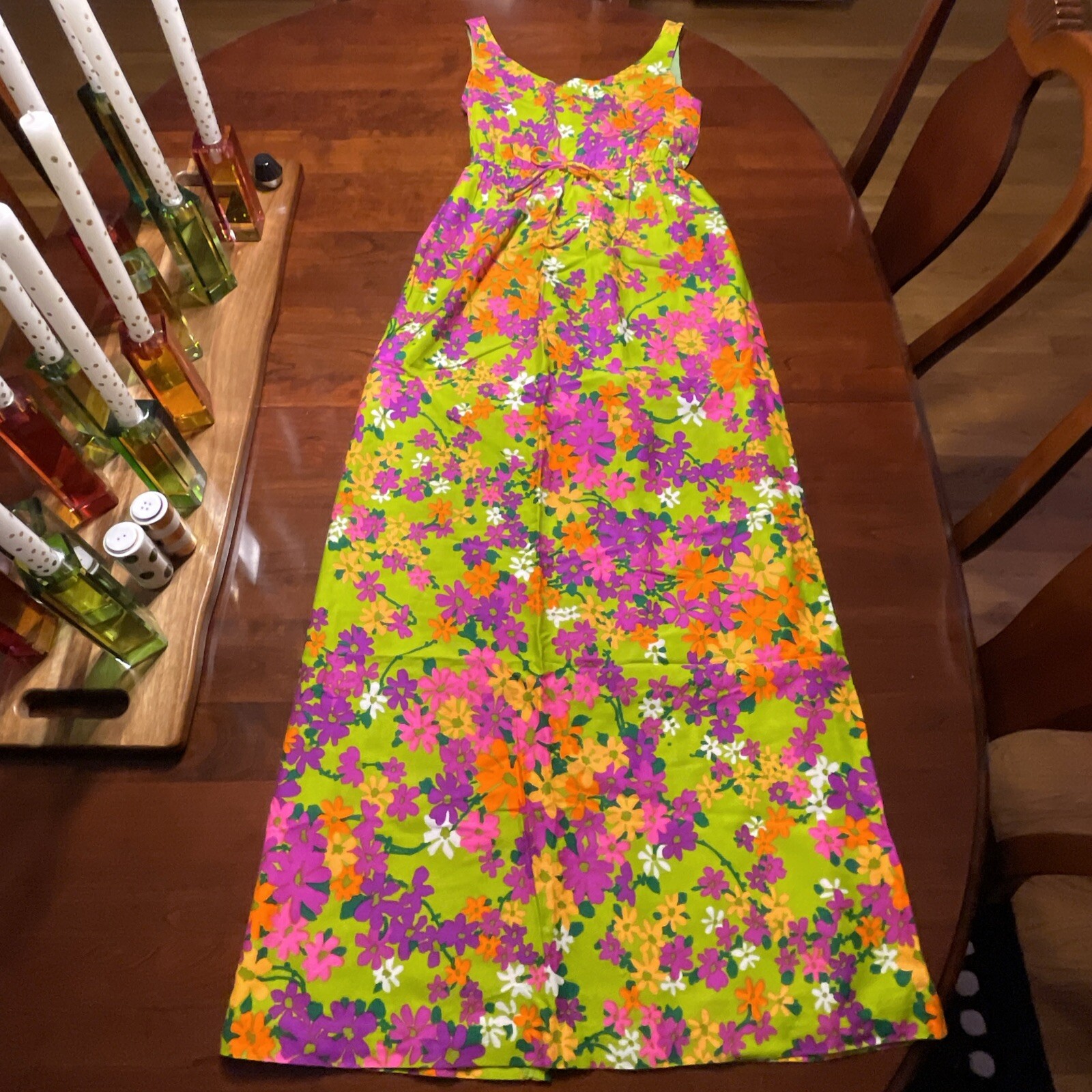 Vintage 60s 70s Sun Fashions of Hawaii Honolulu Floral Colorful Maxi Dress 10