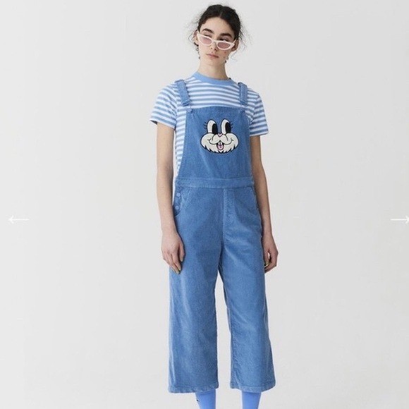 Lazy Oaf x Esther Bunny Collab Corduroy Overalls Rare Kawaii Graphic Cute Artsy