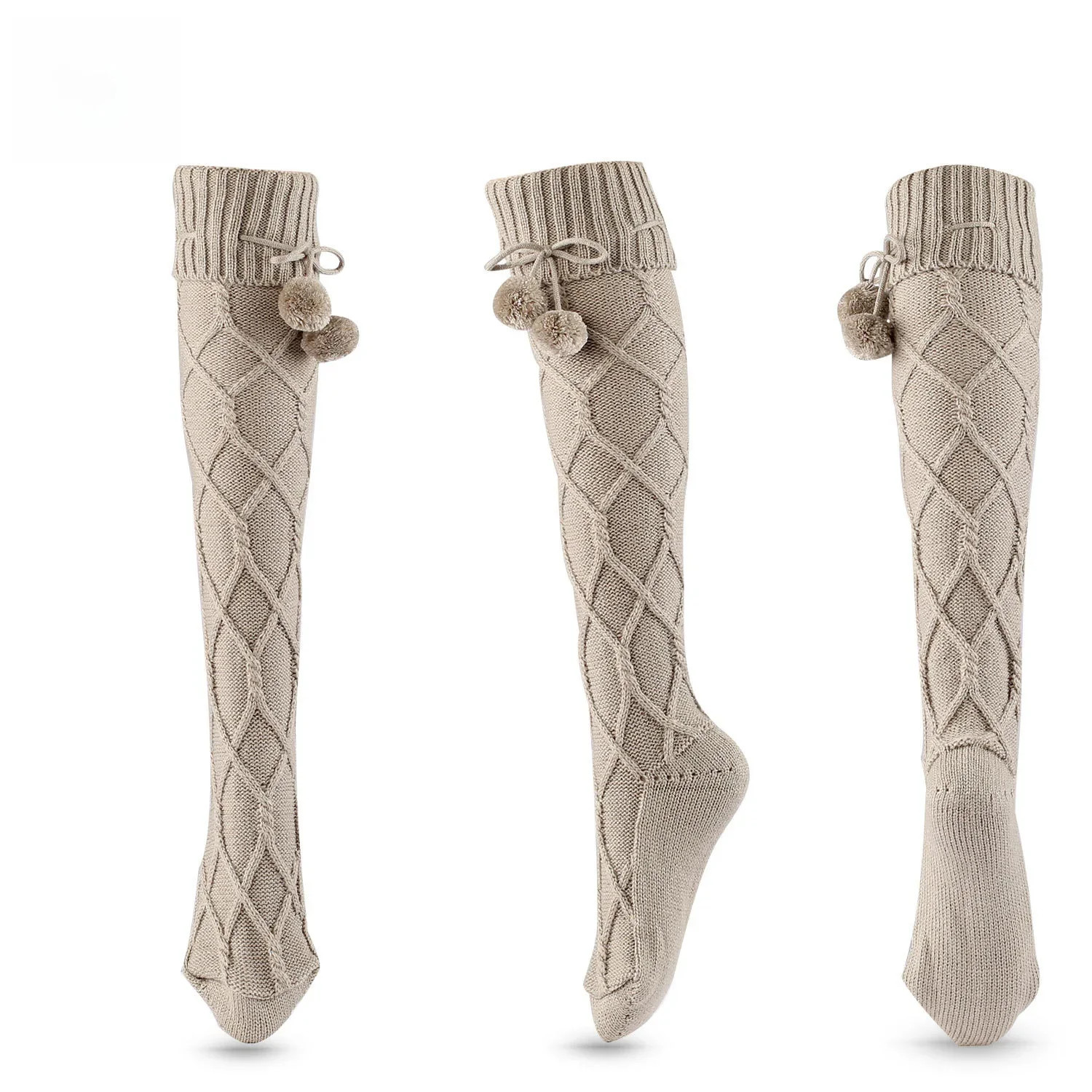 Woven Hosiery Trending Europe America Wool Fall Winter Fresh Fuzzy Pom Poms
