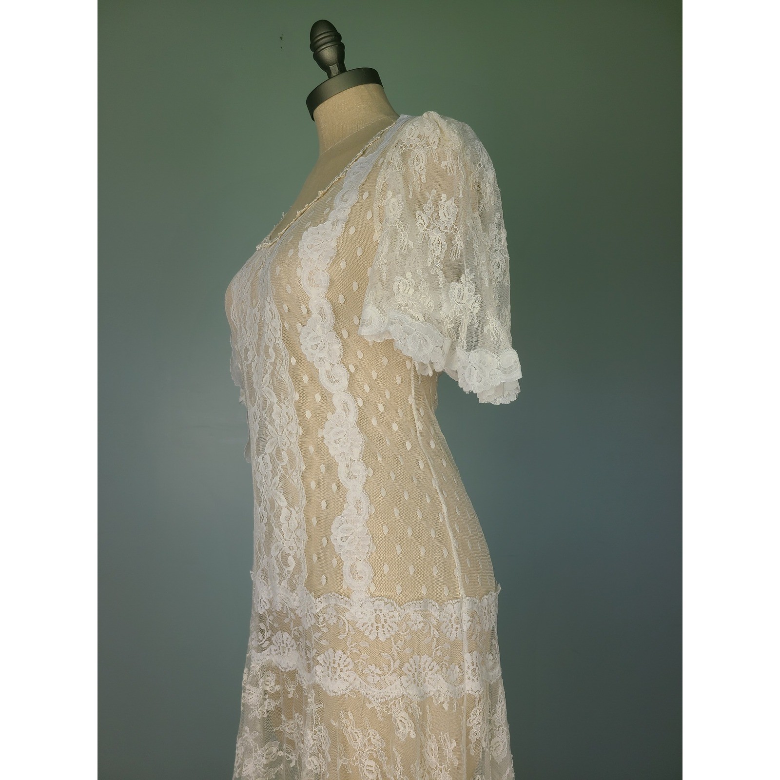 VTG 70s Handmade Lace Wedding Dress Drop Waist Romantic Gibson Girl Art Nouveau