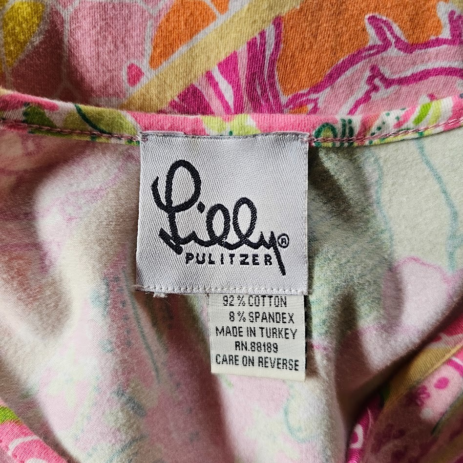 Vtg Y2K Lilly Pulitzer Worth Patch Lions Giraffe Patchwork T-Shirt Dress L/XL