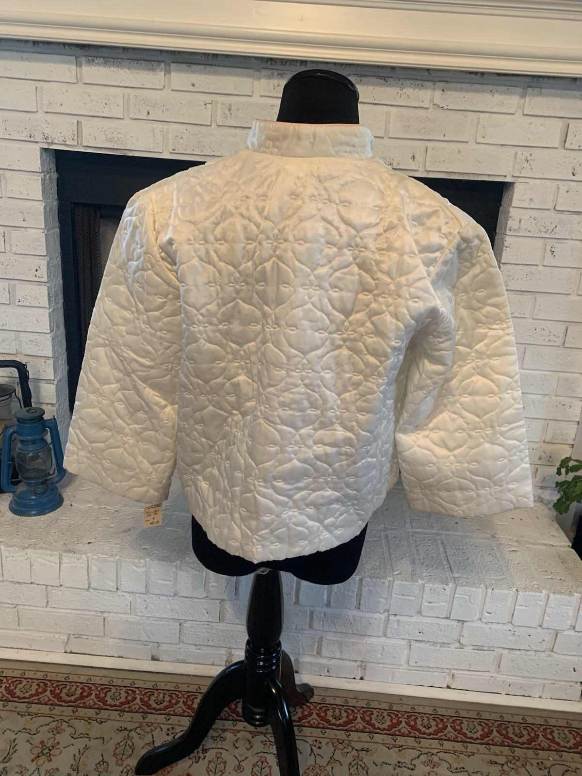 Vintage Talbots NOSWT Bed Jacket Quilted Cream W/Light Pink Button Up USA Size M