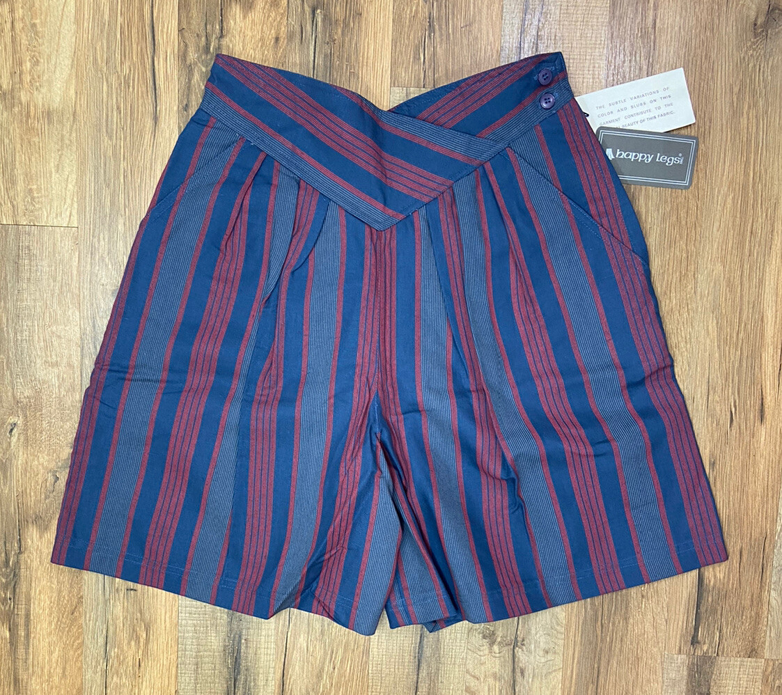 Vintage Happy Legs NWT Blue & Red Striped High Waist Shorts Women’s Size 7