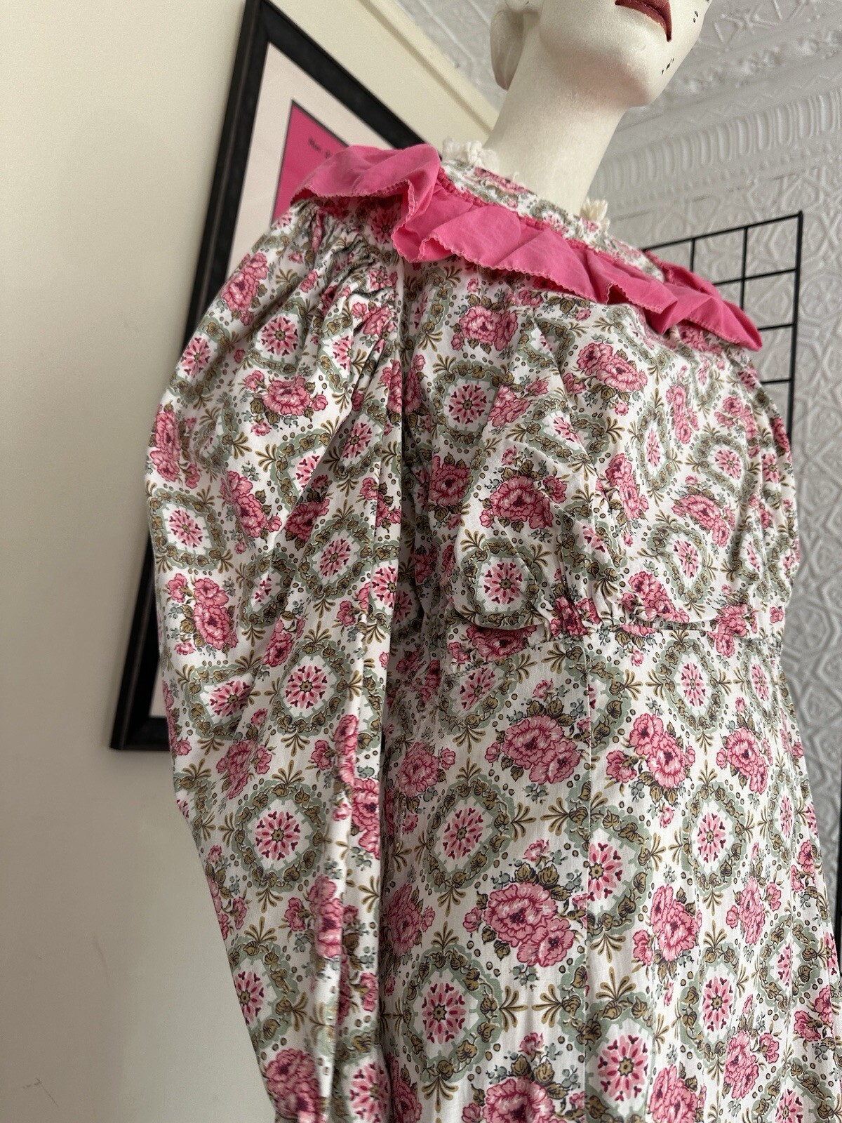 Vintage Theatrical Gown Dress-pink Floral Old World Victorian Style-prairie-M/L