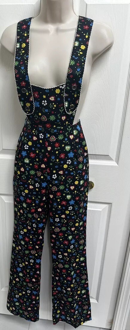 Rare 1970s Novelty Folk Art Print SZ 5 Jumpsuit Playsuit Overalls PRISTINE