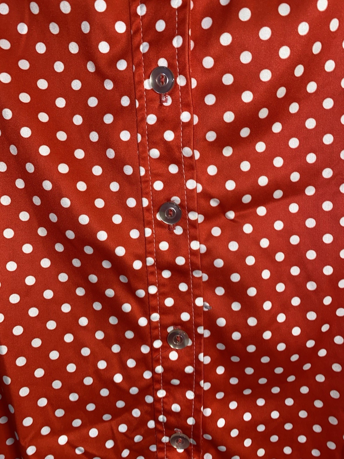 Vintage Sue Brett Red & White Polka Dot Dress M Pointed Collar Long Sleeve Retro