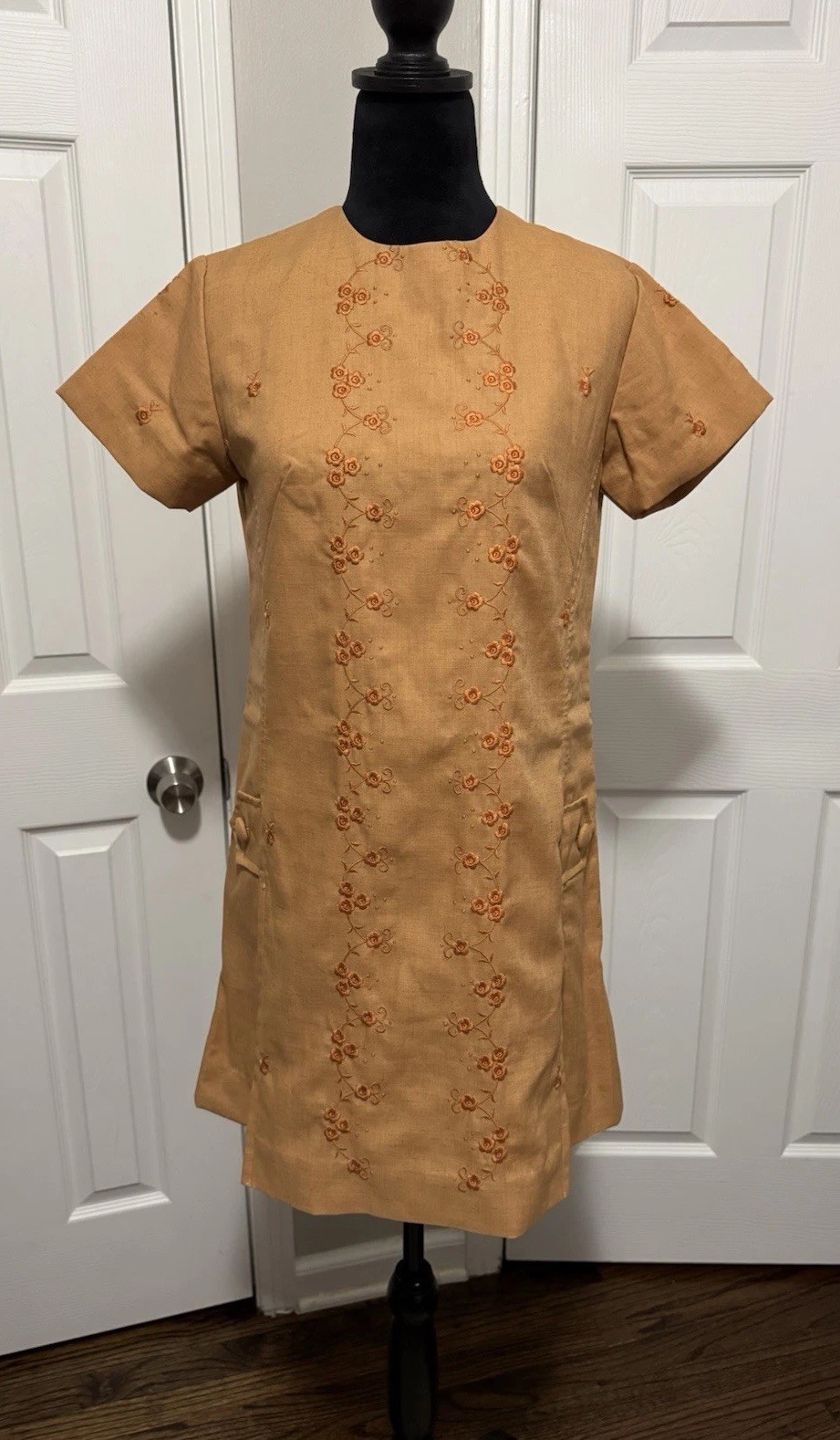 Vtg 1960s Dorings Cavite City Dress Ramie Teijin Tetoron Philippines Mod XS/S