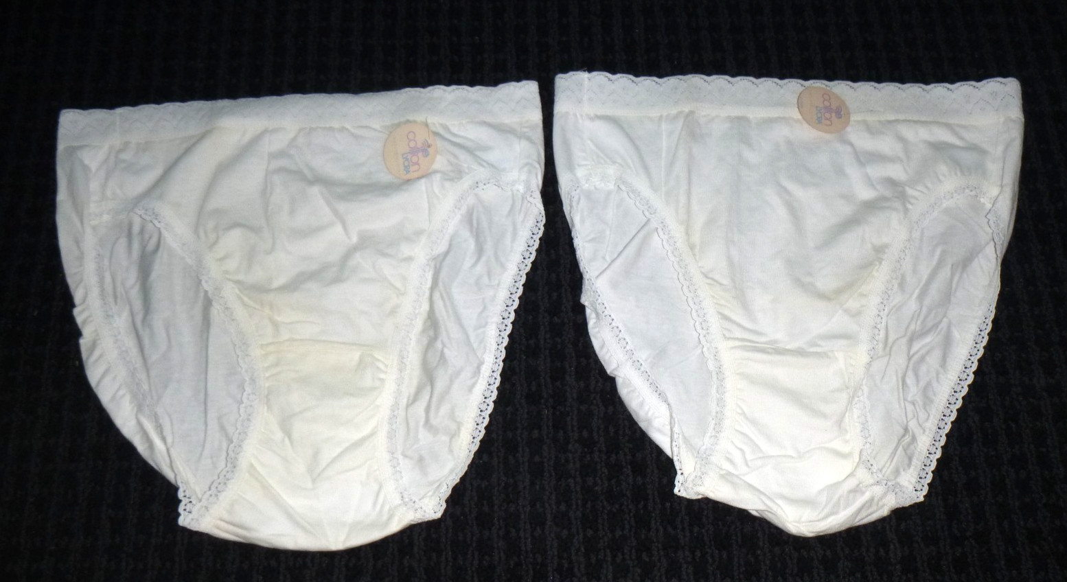 2 PR NOS Vtg Katz Cotton Lycra Granny Panties Hipster Stretch Lace Sz 8 USA
