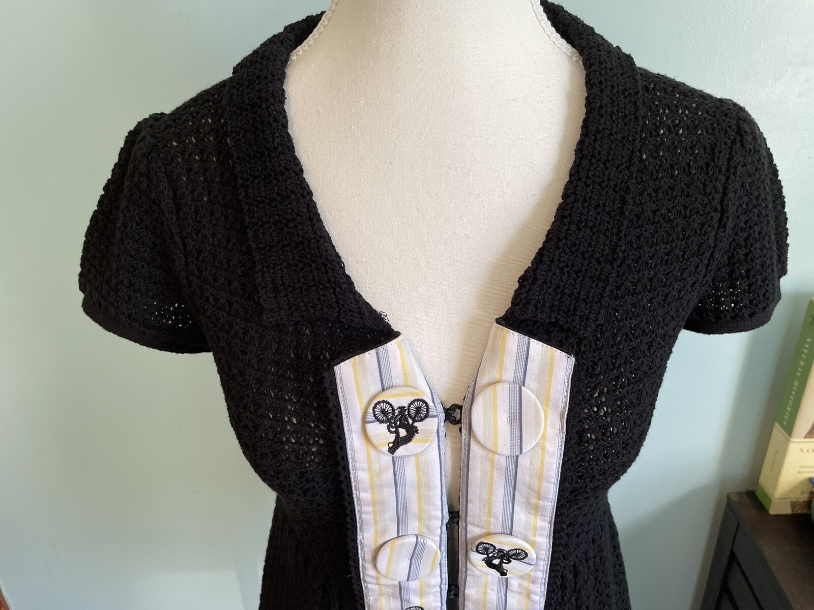 EUC Vintage y2k Anthropologie Moth Motion Study Knitted Black Sweater Bicycle XS