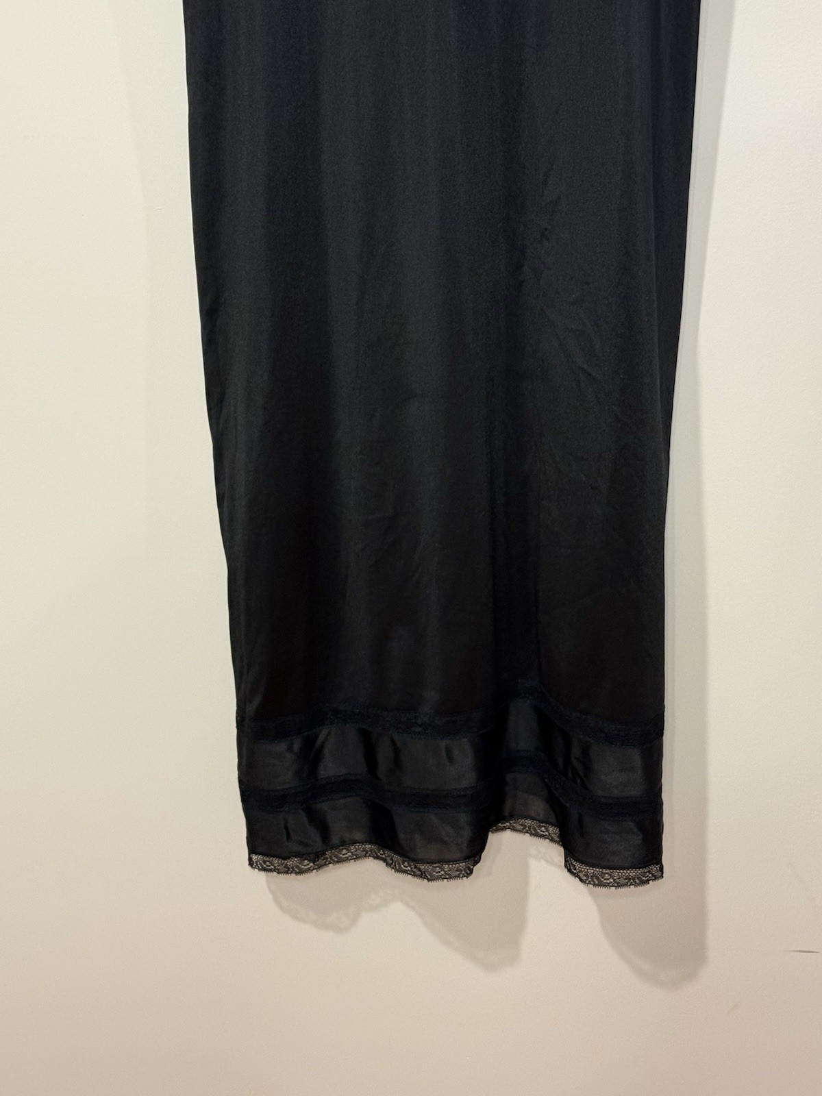 Vintage 70s 80s Adonna JCPenney Black Antron Nylon Slip Lace Trim 36 Union Made