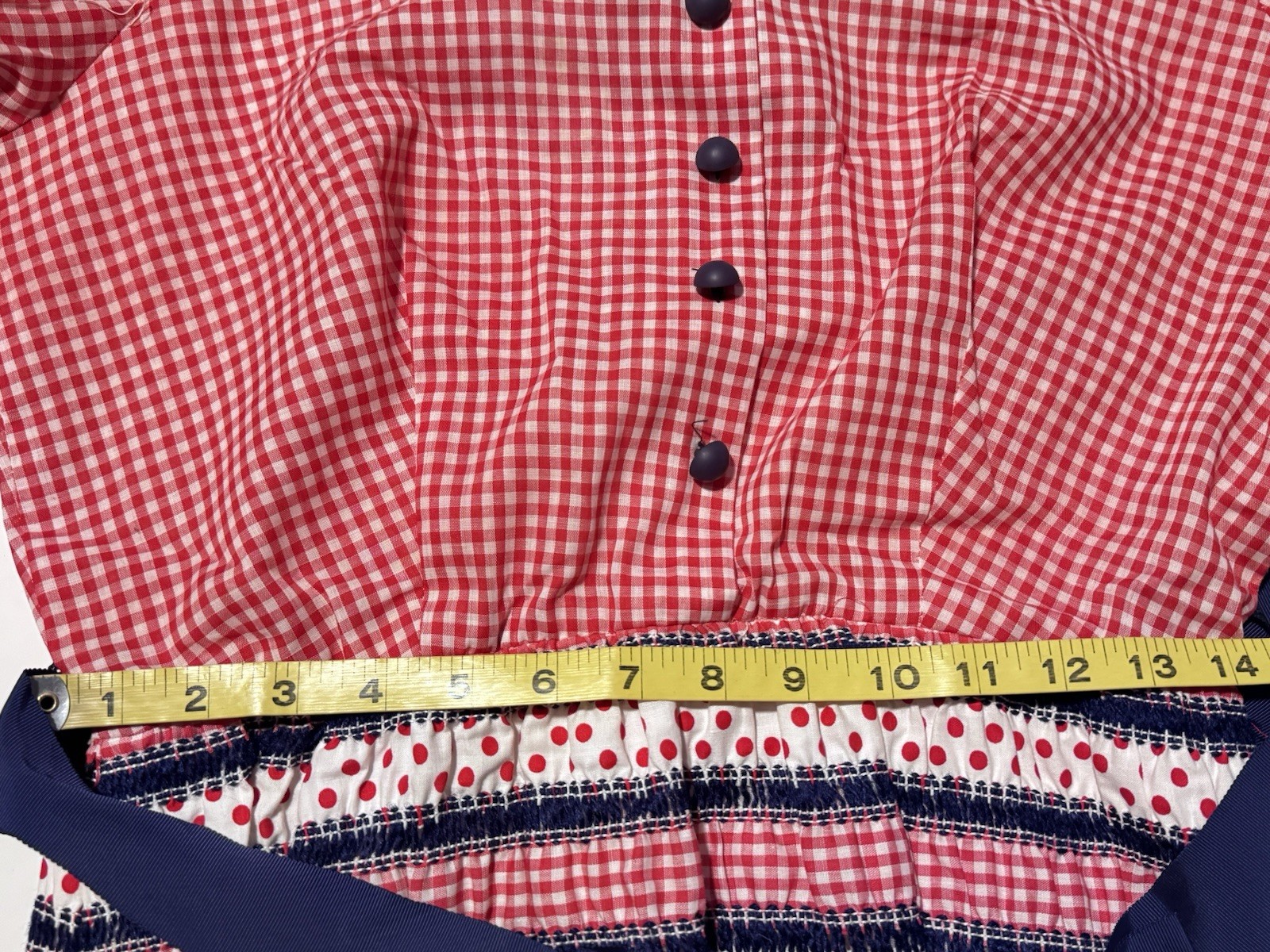 Vintage 70’s Caron Gingham Checkered Ruffle Trim Belt Prairie Boho Cottage Dress
