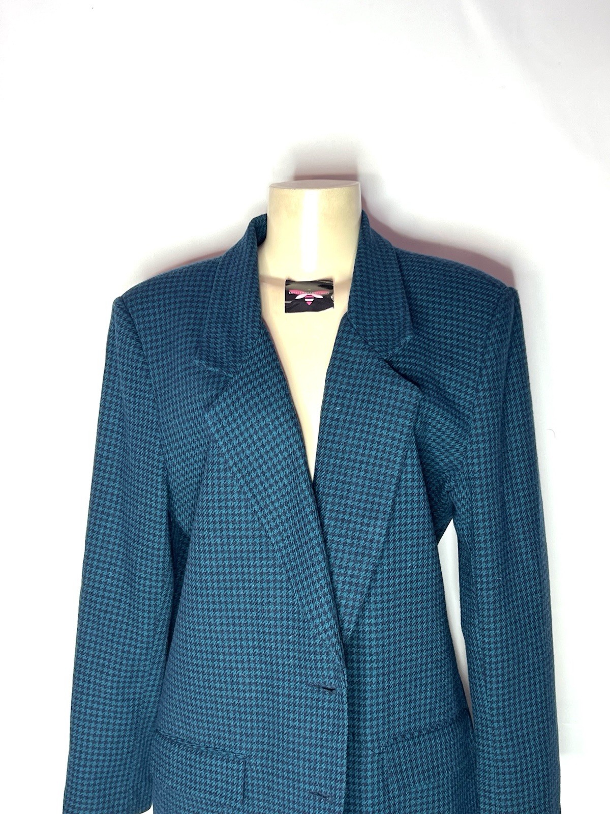 VINTAGE ALFRED DUNNER TEAL MULTI PLAID TWO BUTTON BLAZER MADE IN USA SZ 12
