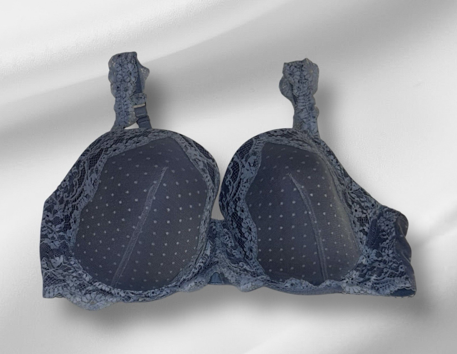 Victoria’s Secret Dream Angels Lined Demi Blue Sheer Lace Overlay Bra 38DD