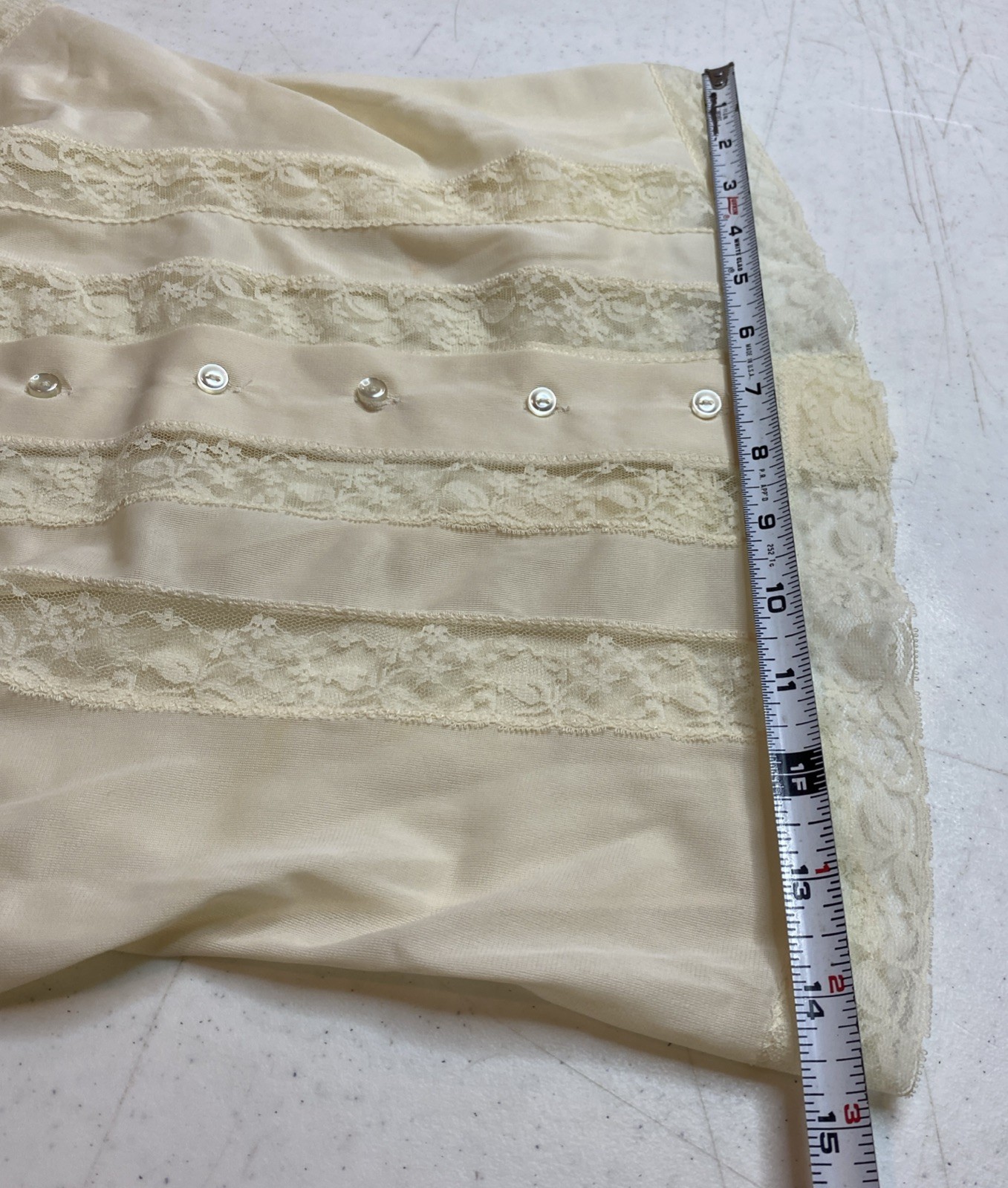 Vtg Nylon Corset Style Ivory Nylon Lace Button Front Lingerie Tank Top