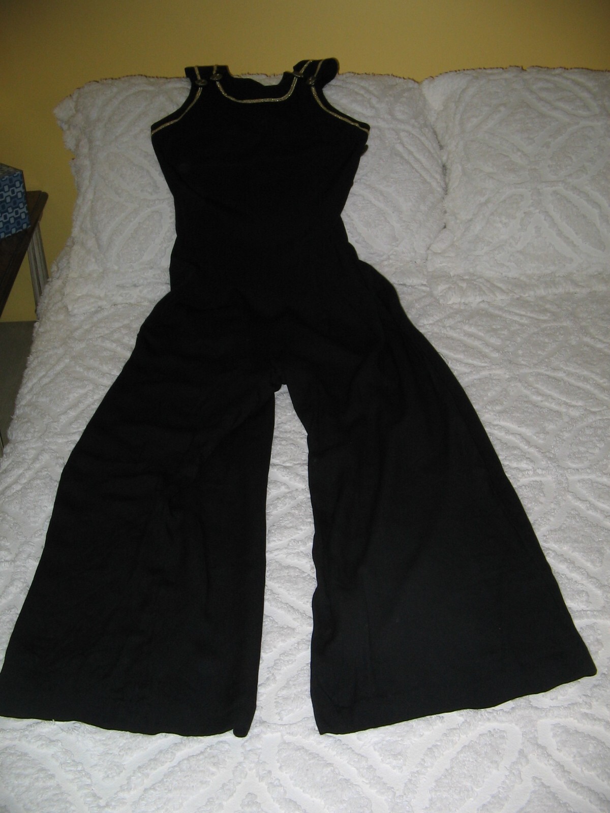 VINTAGE BLACK JUMPSUIT NAUTICAL GOLD BRAID & BUTTONS SZ 4 MISS ASHLEE SEXY