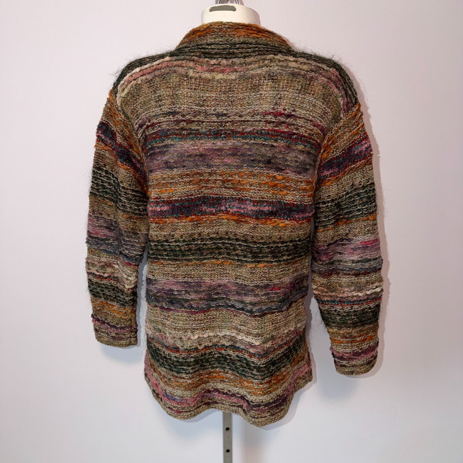 Vintage 90s High Country Hand Knit Wool Cardigan Striped Earth Tones Womens M/L