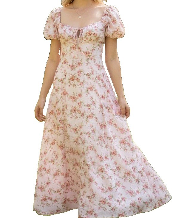 Pink Maxi Dress Off The Shoulder Floral Cottage Romance Feminine 80s