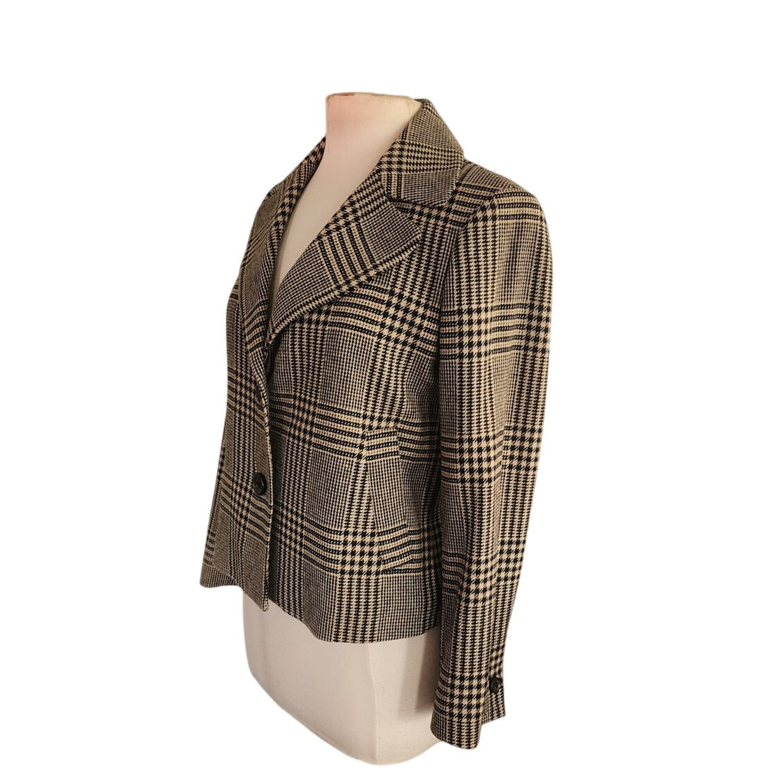 Vintage Y2K Cropped Blazer Houndstooth Wool Jacket Brooks Brothers