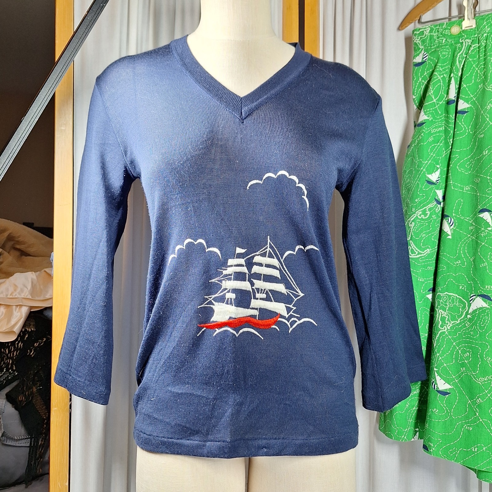 Vtg Lady Halrin Skirt Sz XS Sailboat, Joyce Top M Nautical Coastal Nantucket