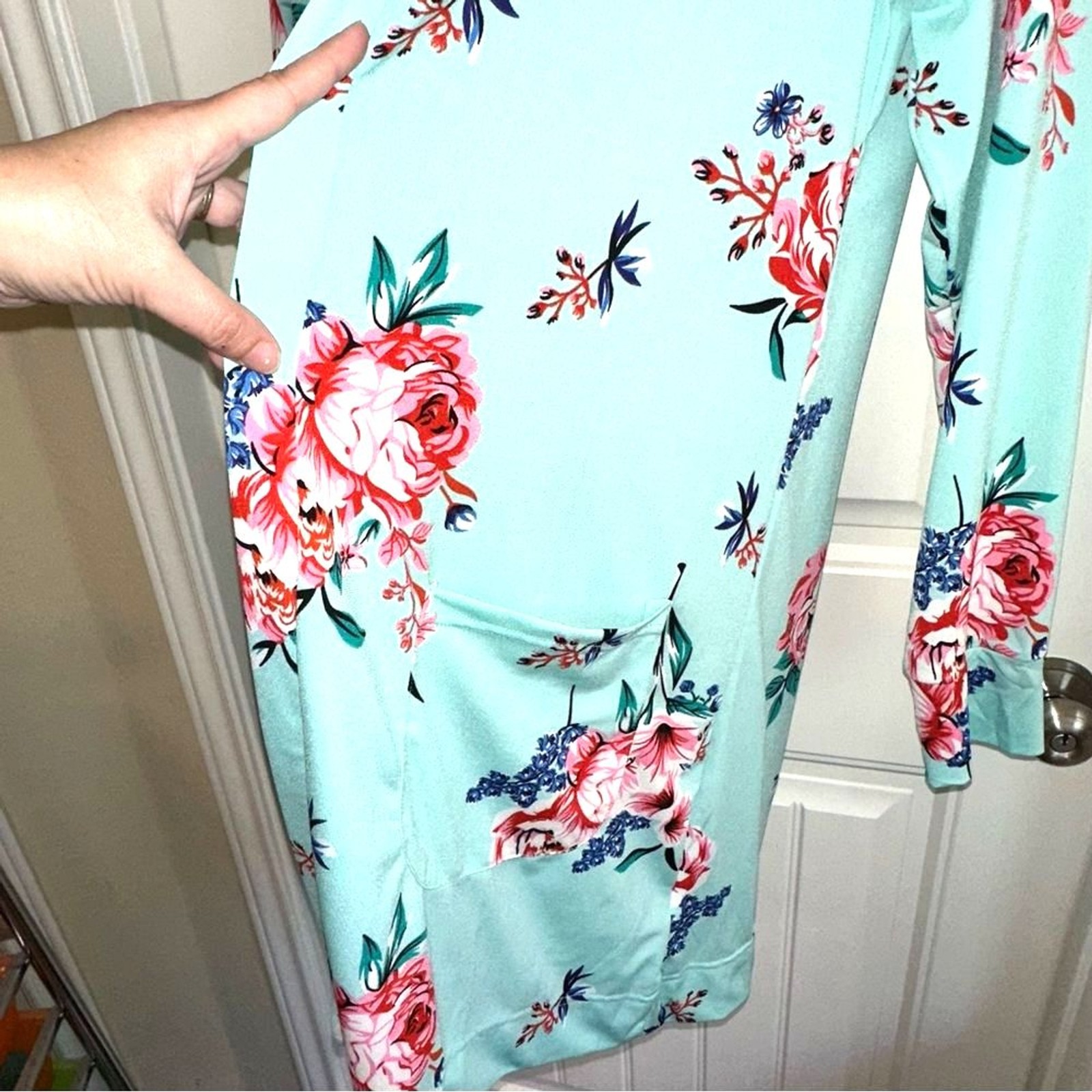 Tickled Teal floral open front cardigan with pockets women XL