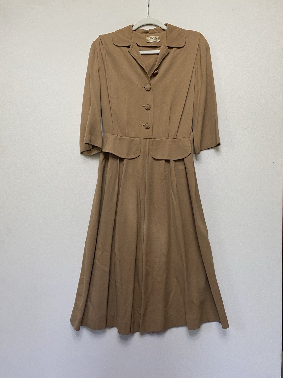 Vintage 40s 20th Century Sportswear Rayon Gabardine M Dress Brown
