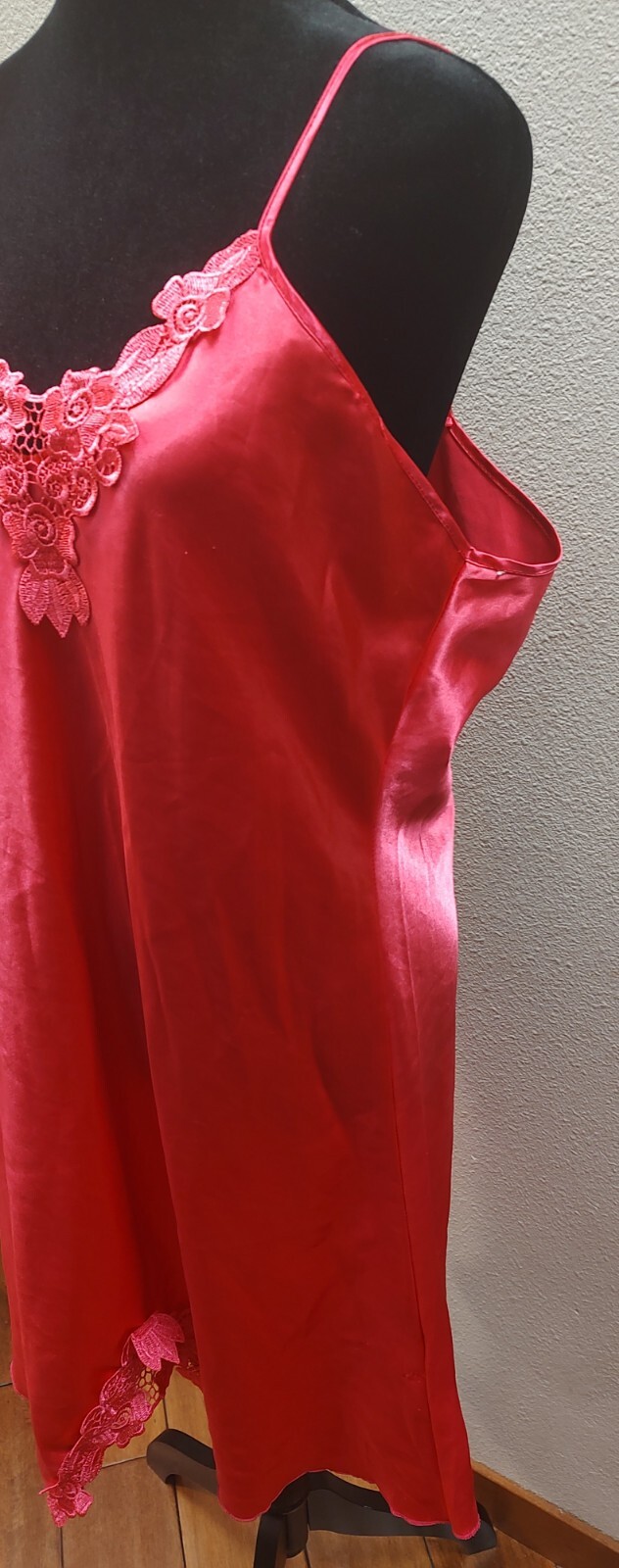 Womens Vintage Pink Teddy Nightgown Pullover Spaghetti Straps Lace Trim 2XL B6