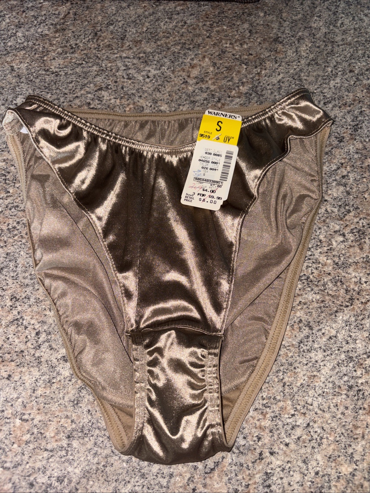 NWT Vintage Warner’s SHINY stretch Satin hi-cut Panties Small Nylon Champagne