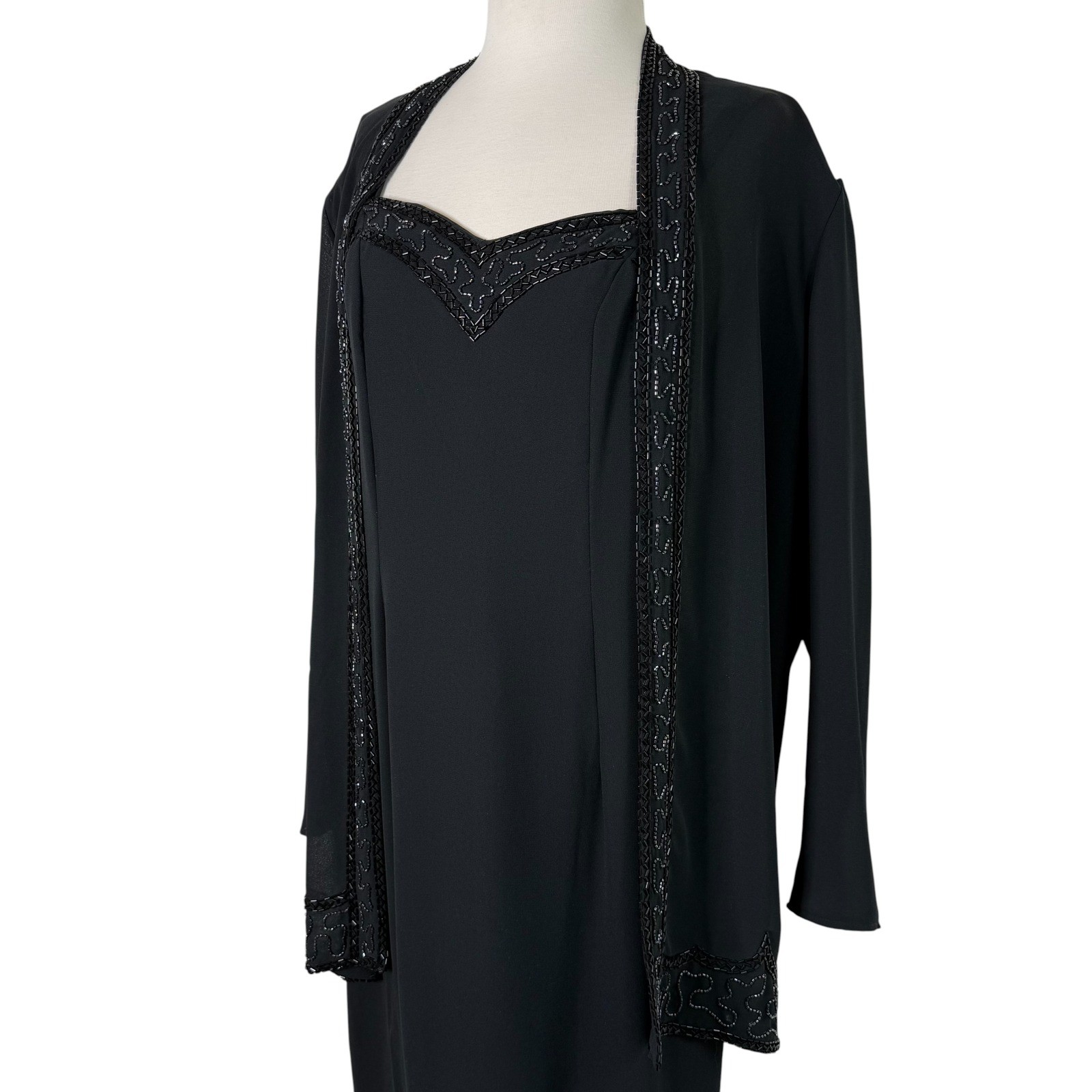 VTG 90s Samuel Scott Beaded Dress and Duster Set Black Made in USA Evening Glam