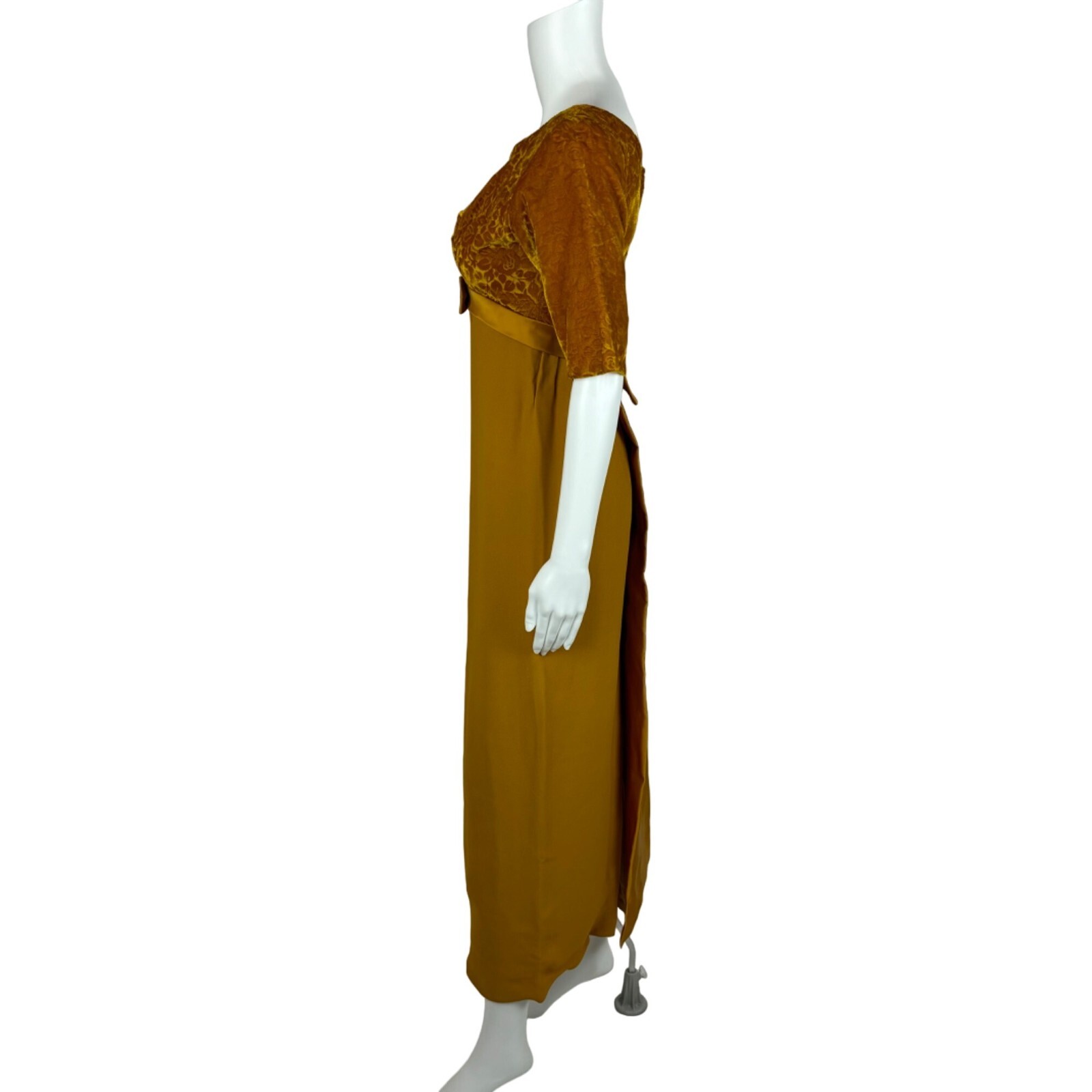 Vintage 60s Formal Dress Women’s Extra Small Mustard Yellow Velvet Maxi
