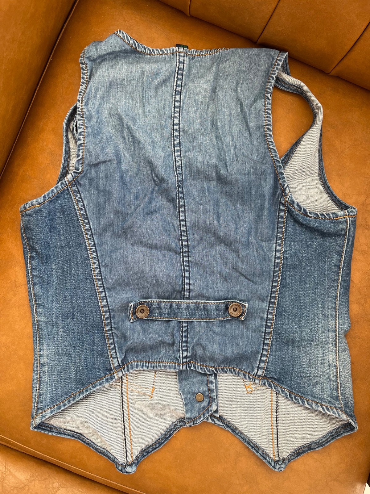 Vintage Benetton Jeans Denim Vest Y2K Tailored Waistcoat Blue Size S